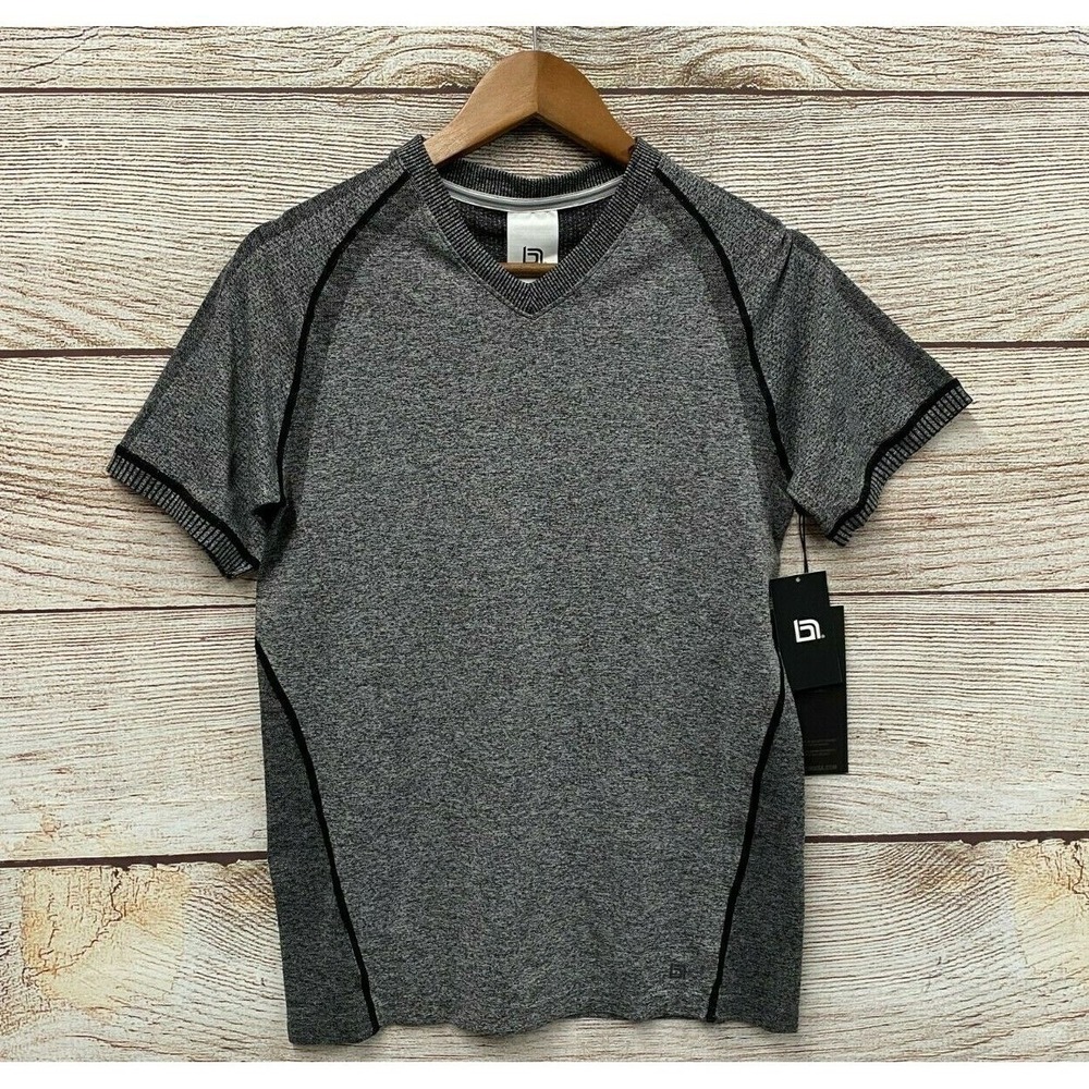 Blanc Noir Shirt Mens Medium Heather Grey Seamless Tight Neo V‎ Neck T-Shirt New